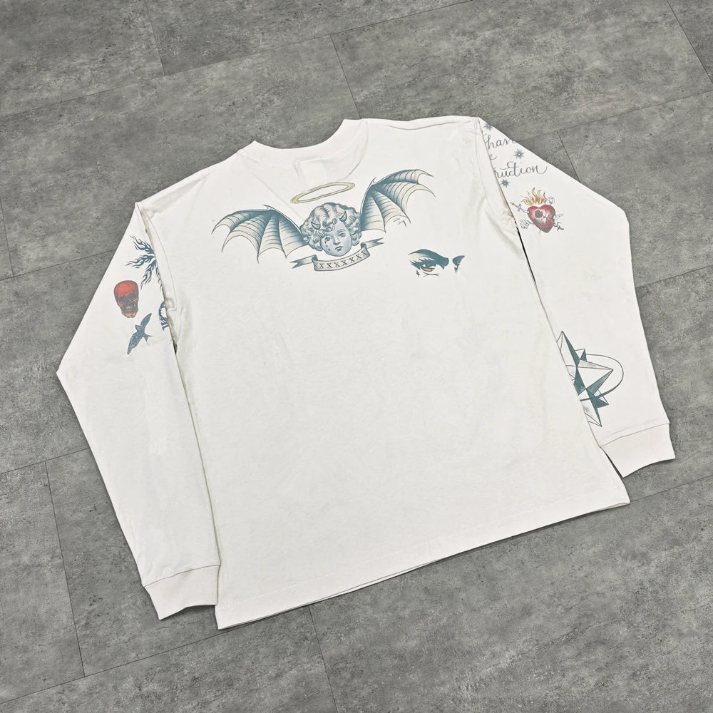 Angel Wings Cherub Graphic Long Sleeve T-Shirt