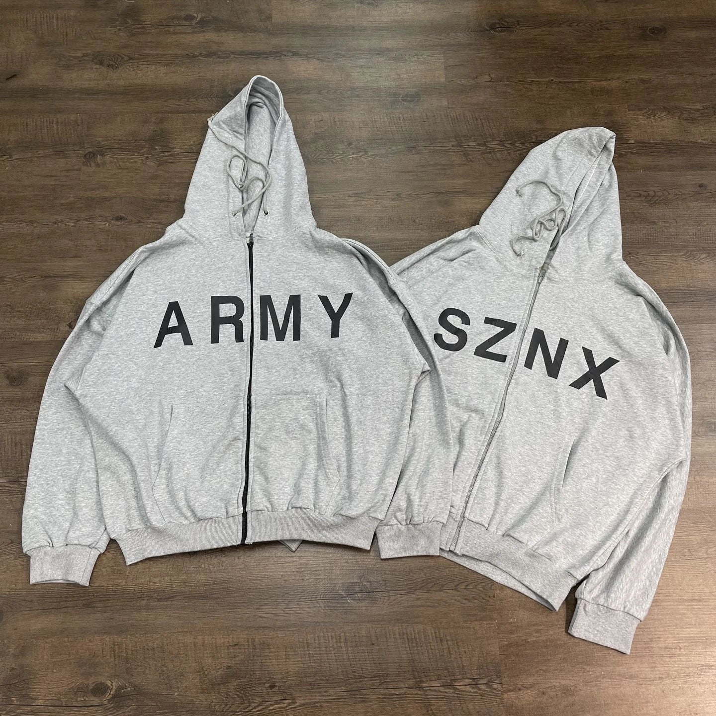 Heather Gray Letter Print Zip-Up Hoodie