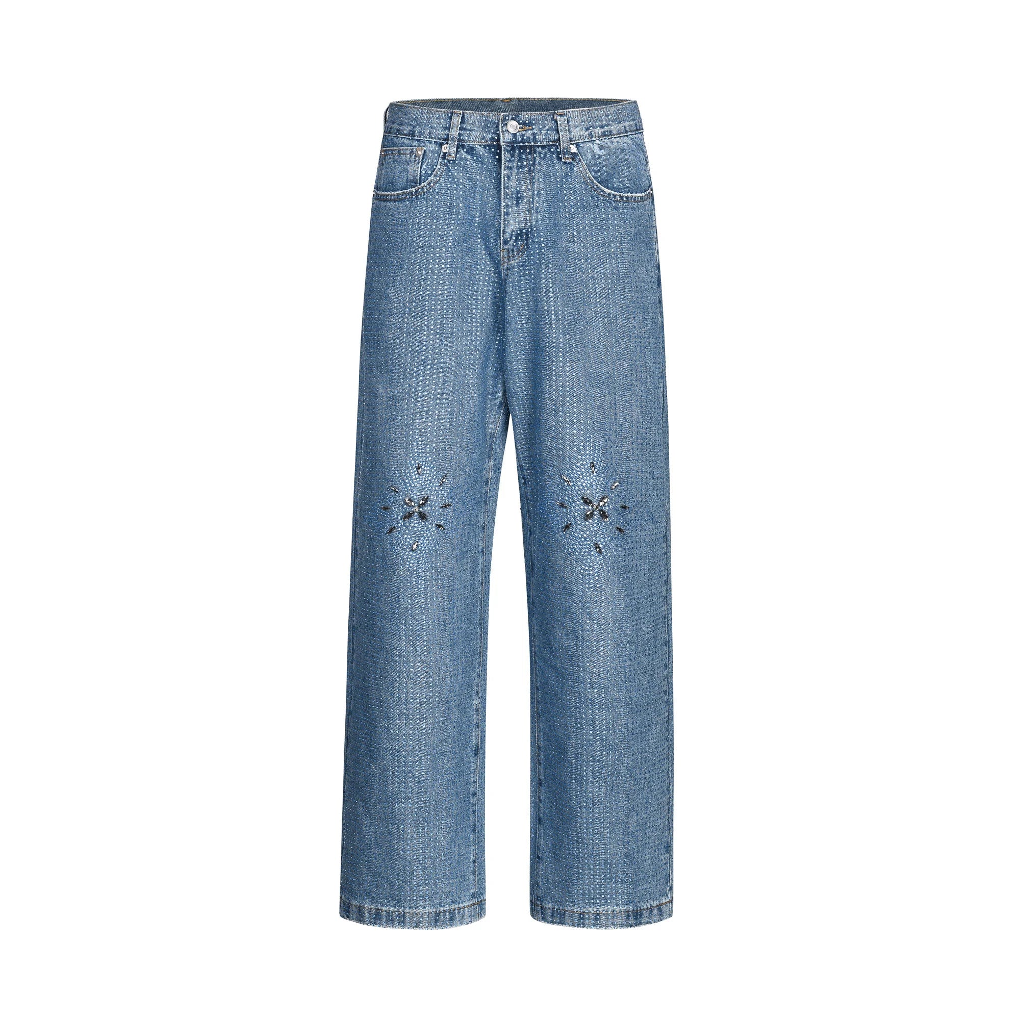 Rhinestone Wide-Leg Denim Jeans
