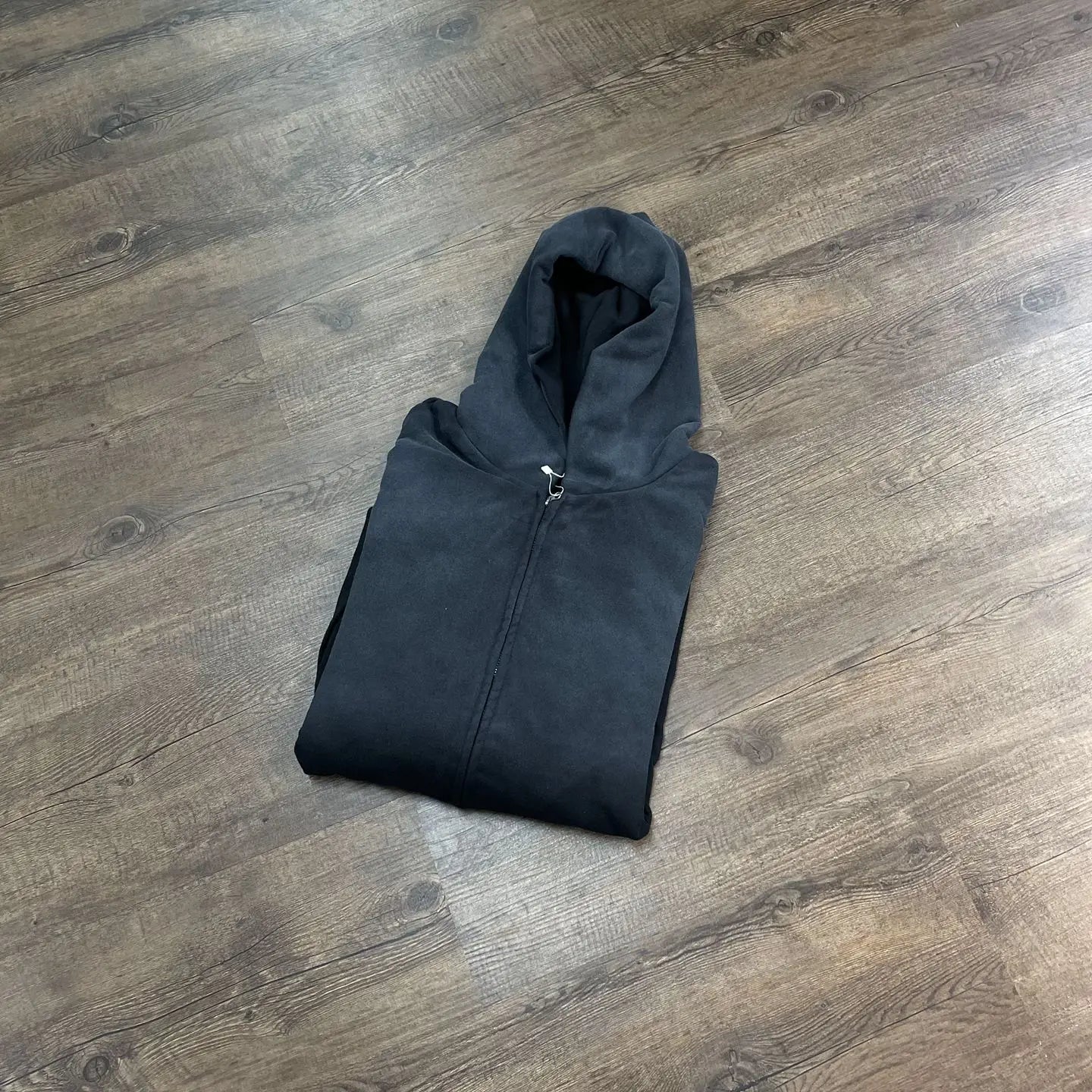 Black Washed Zip-Up Oversized Hoodie