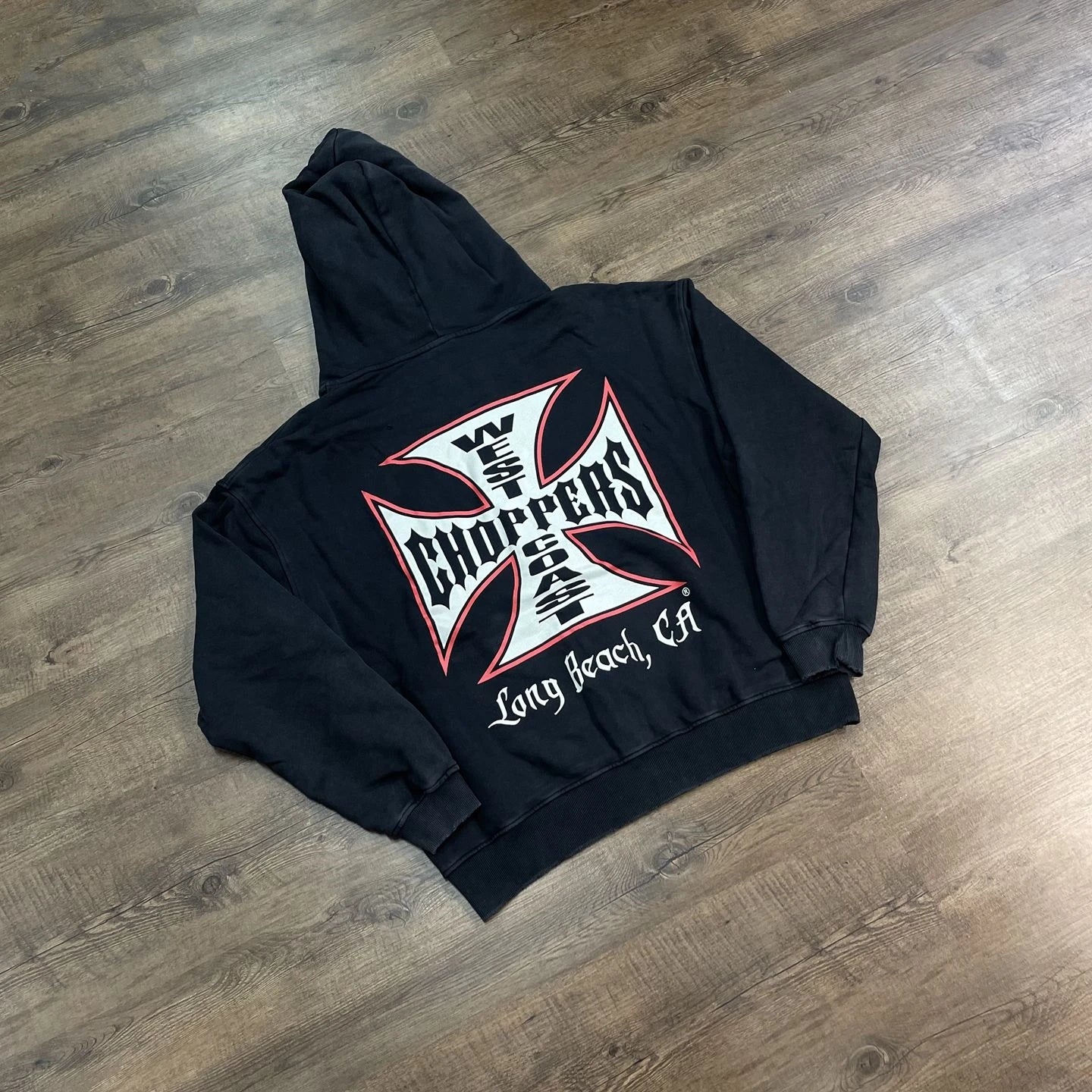 Black Red-Outline Cross Back-Print Hoodie