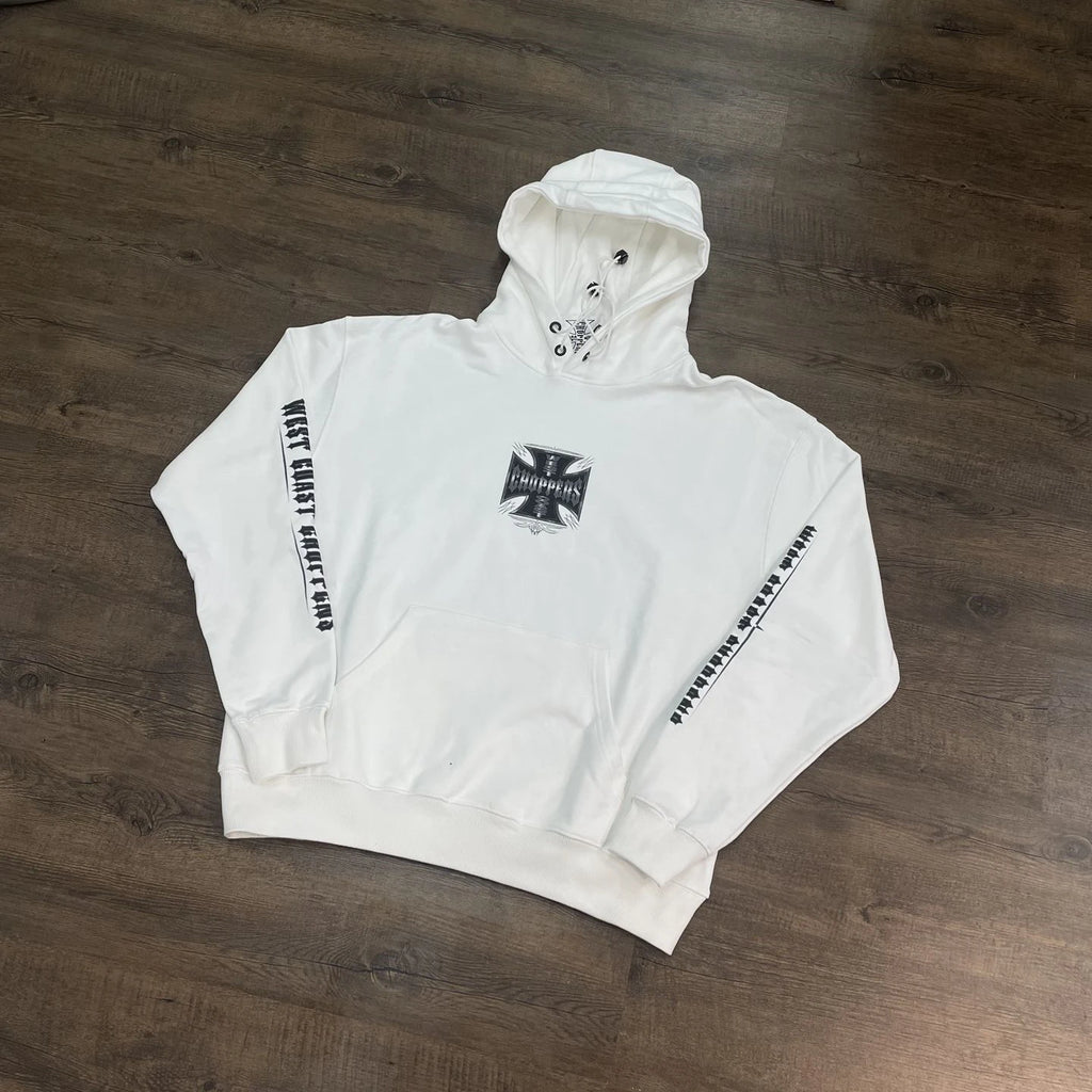 White Cross Back-Print Oversized Hoodie