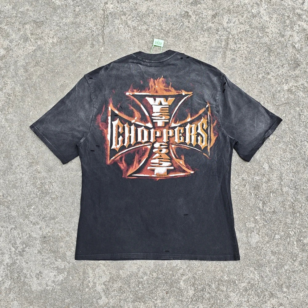 Flame Cross Logo Distressed T-Shirt