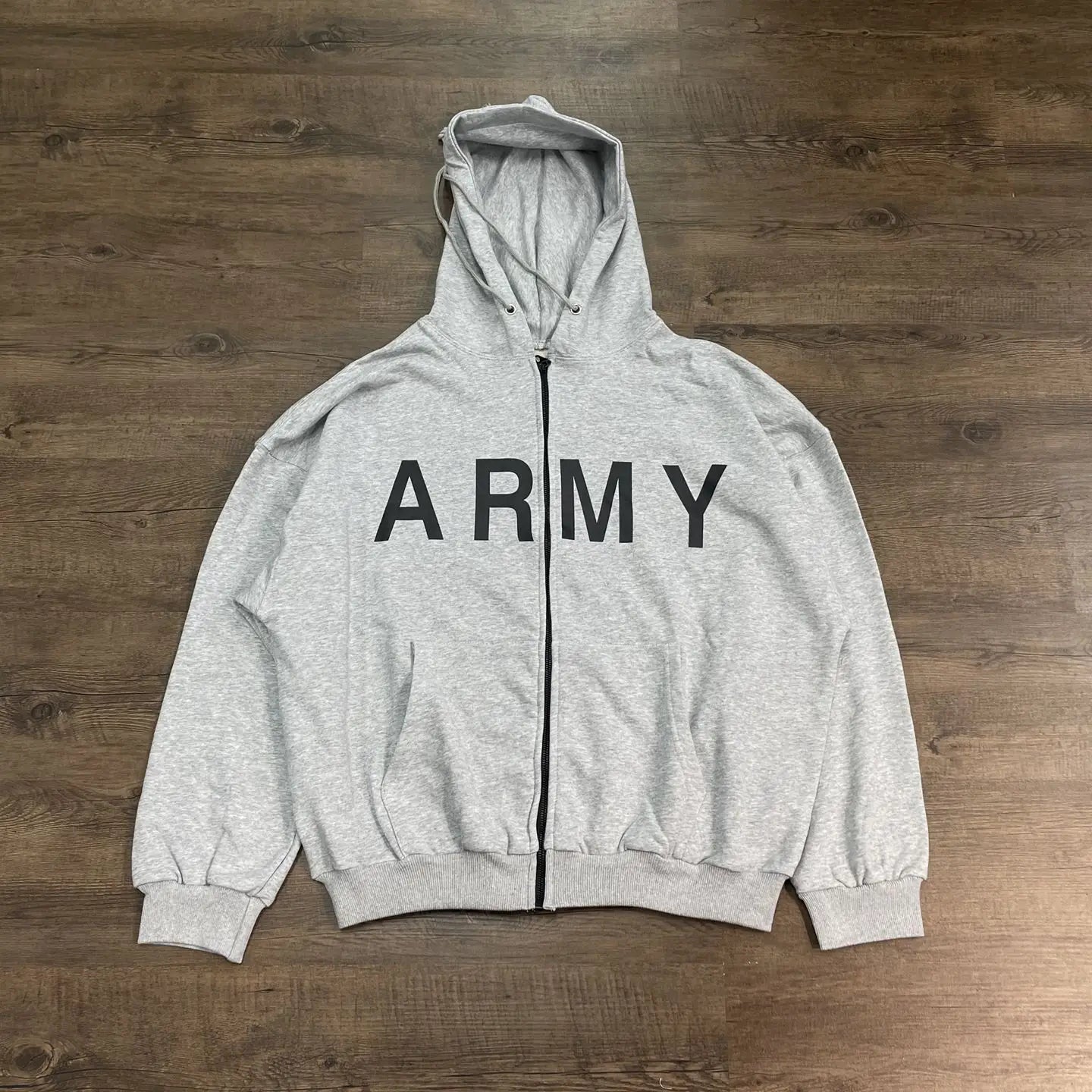 Heather Gray Letter Print Zip-Up Hoodie