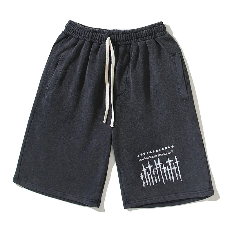 Washed Graphic Cotton Sweat Shorts