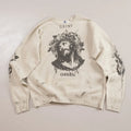 Cream Distressed Jesus Crown Graphic Sweatshirt