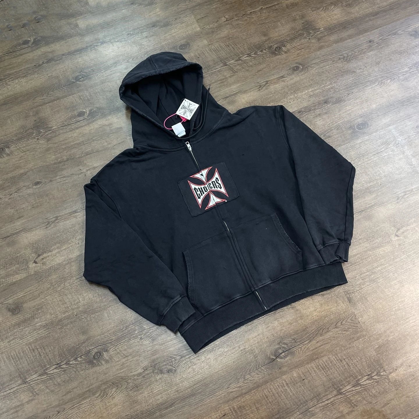 Black Red-Outline Cross Back-Print Hoodie