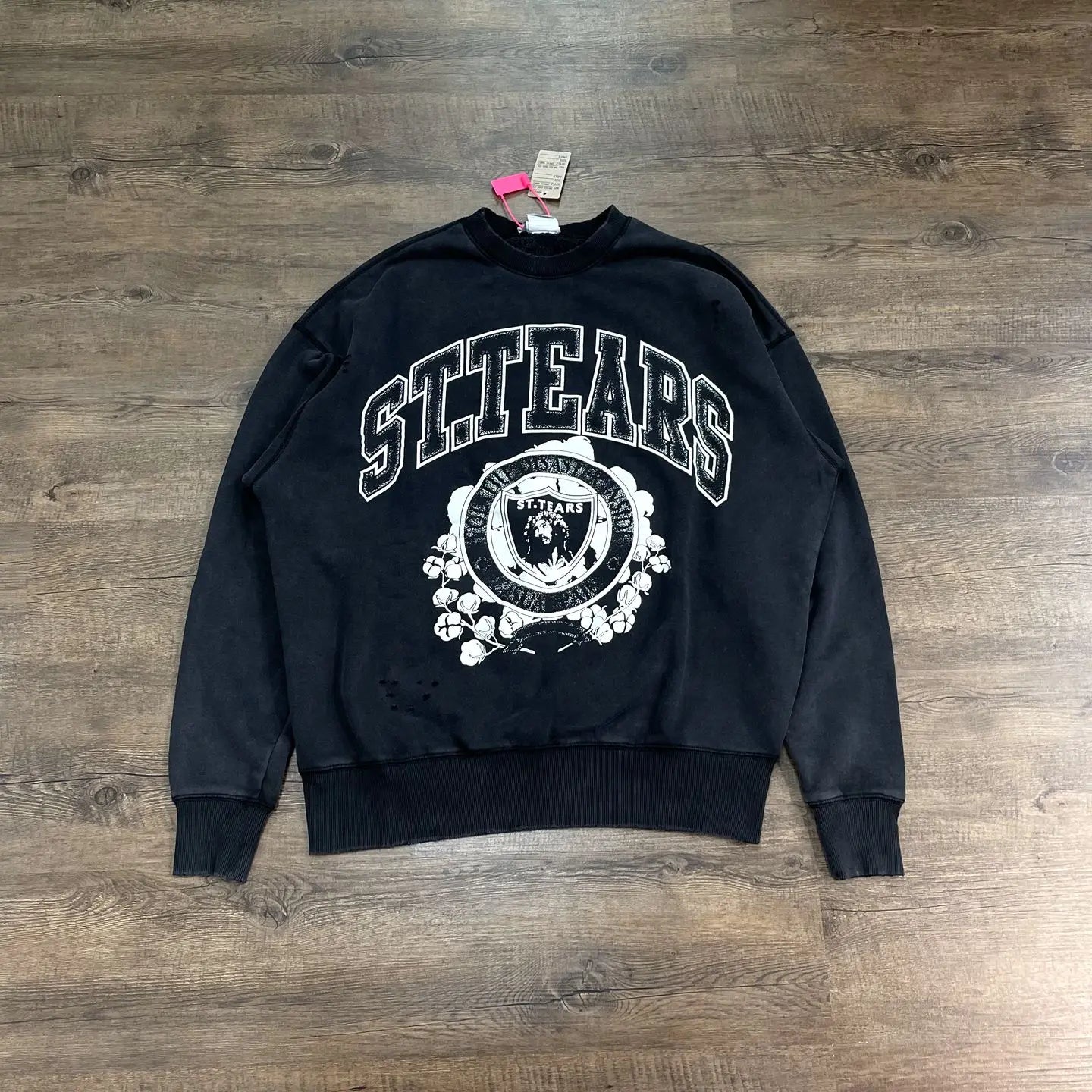 Black Varsity Crest Distressed Sweatshirt