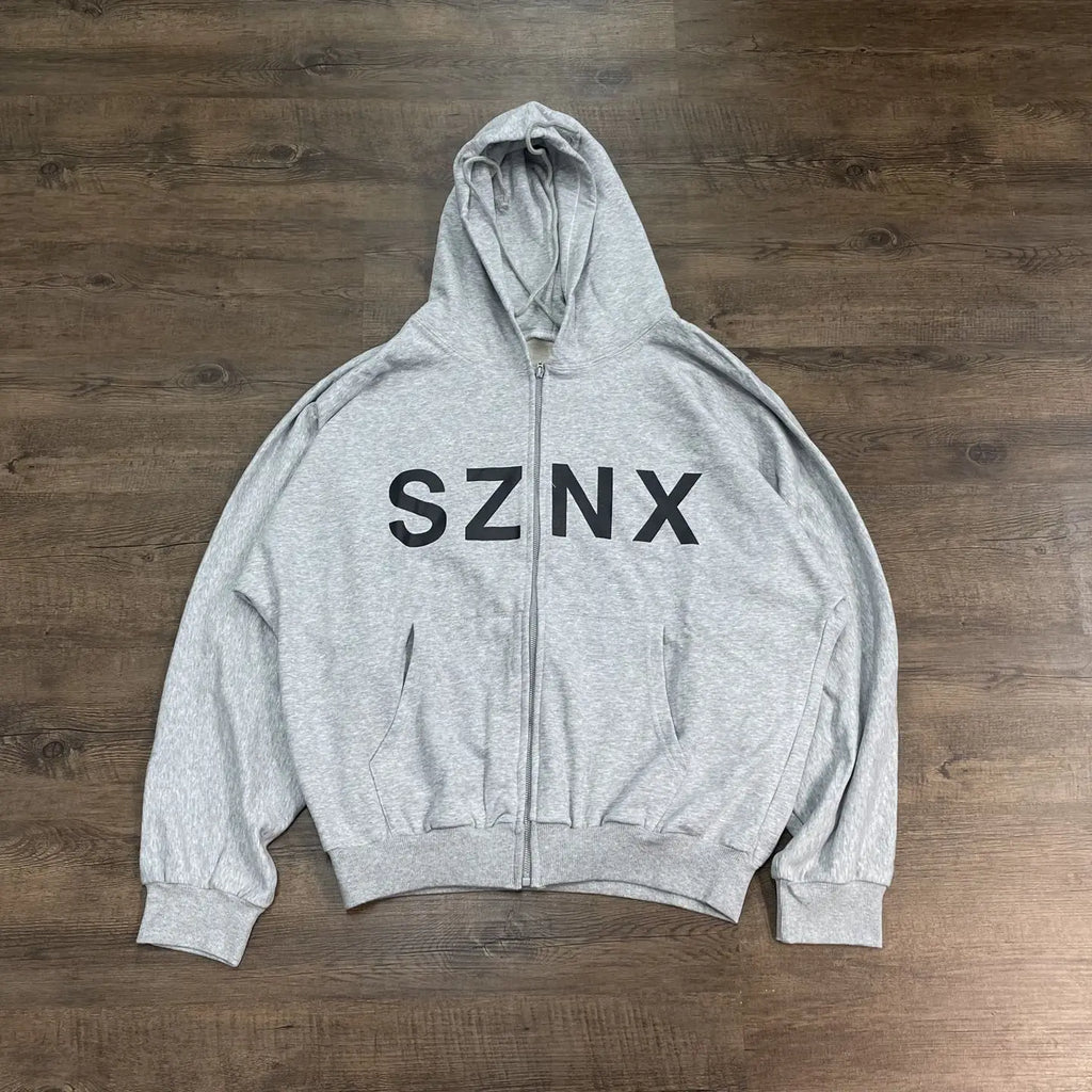 Heather Gray Letter Print Zip-Up Hoodie