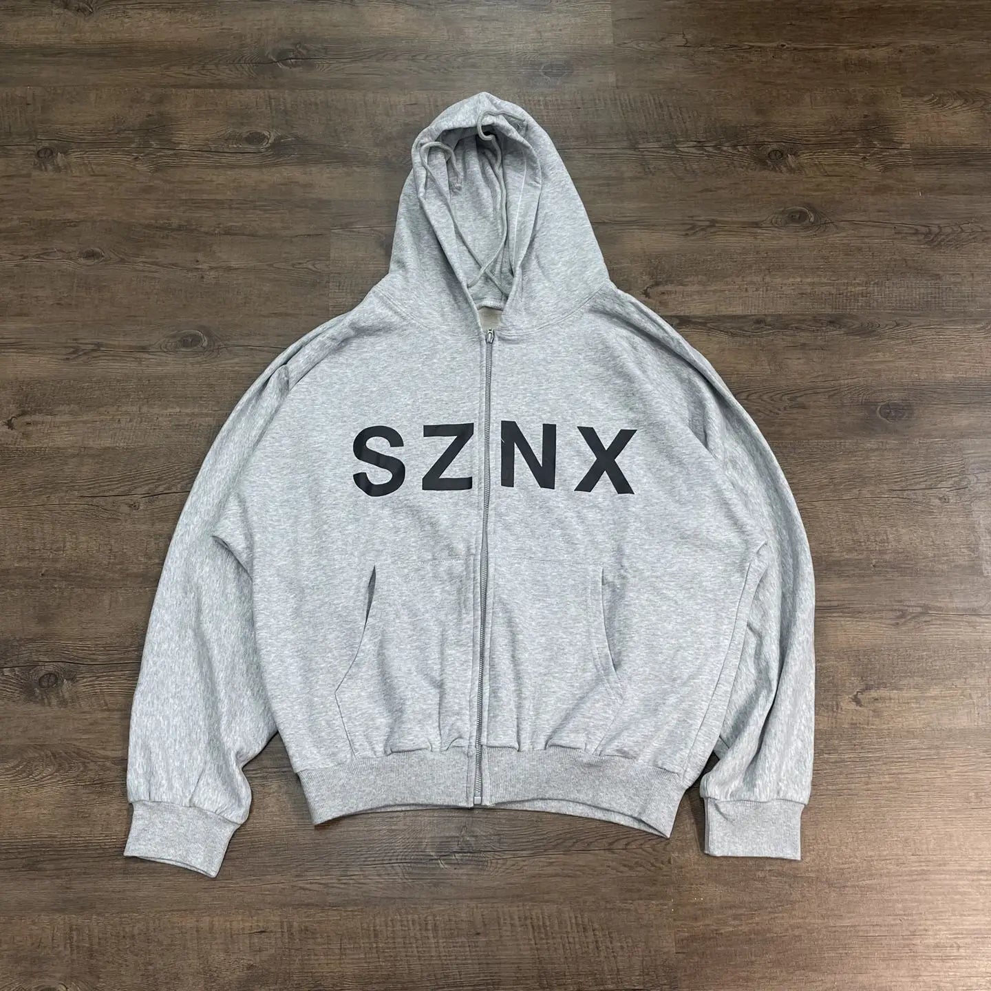 Heather Gray Letter Print Zip-Up Hoodie