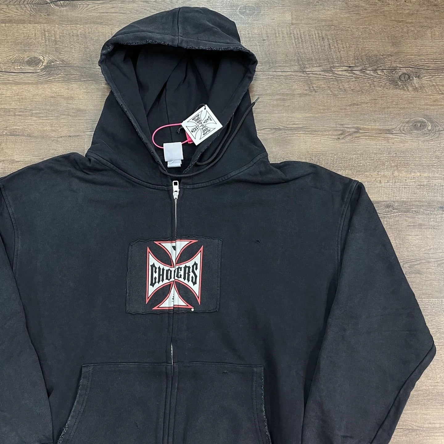 Black Red-Outline Cross Back-Print Hoodie