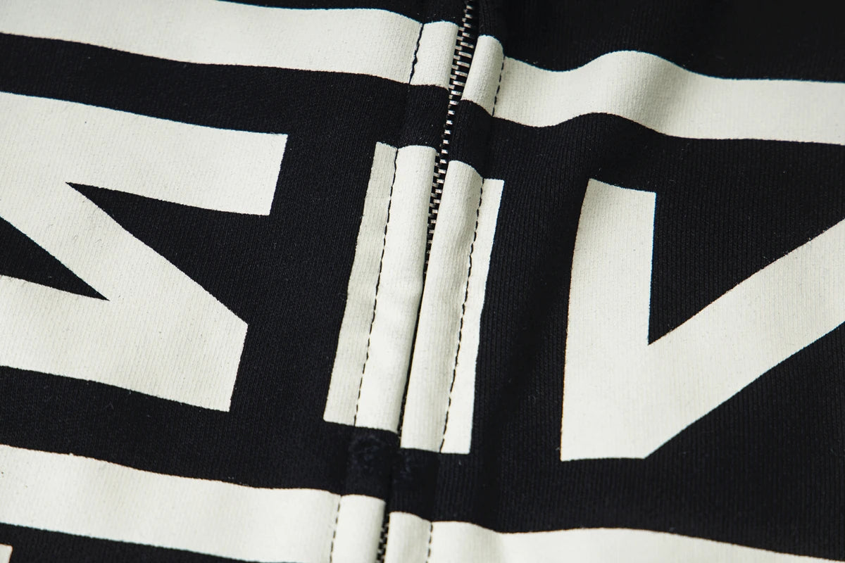 Black Downward Spiral Graphic Zip Hoodie