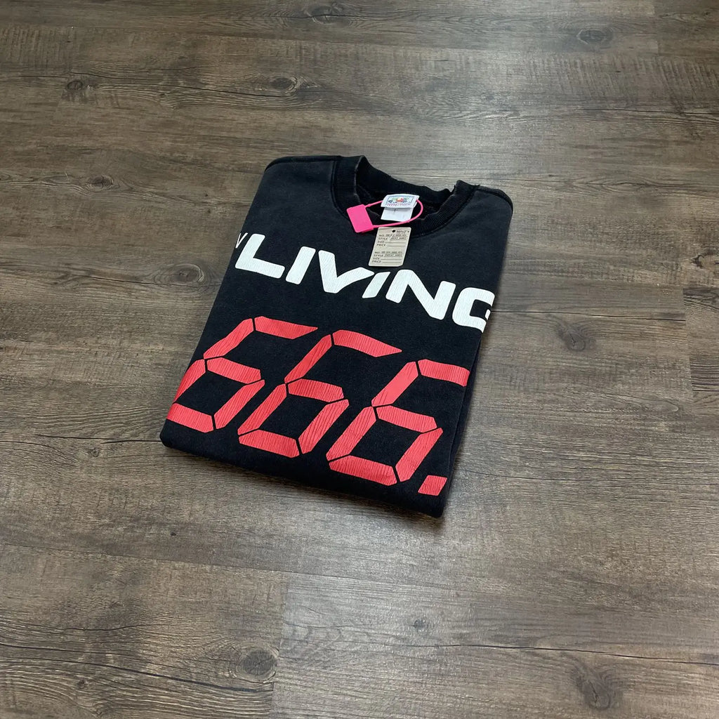 Black 666 Number Graphic Oversized Sweatshirt