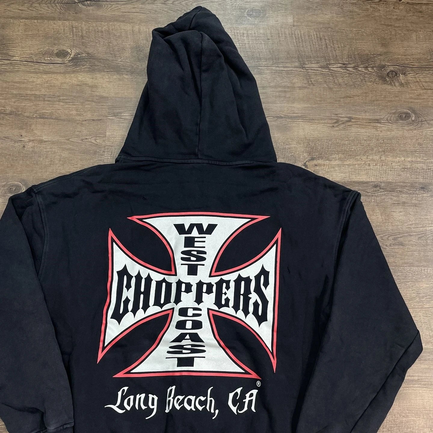 Black Red-Outline Cross Back-Print Hoodie