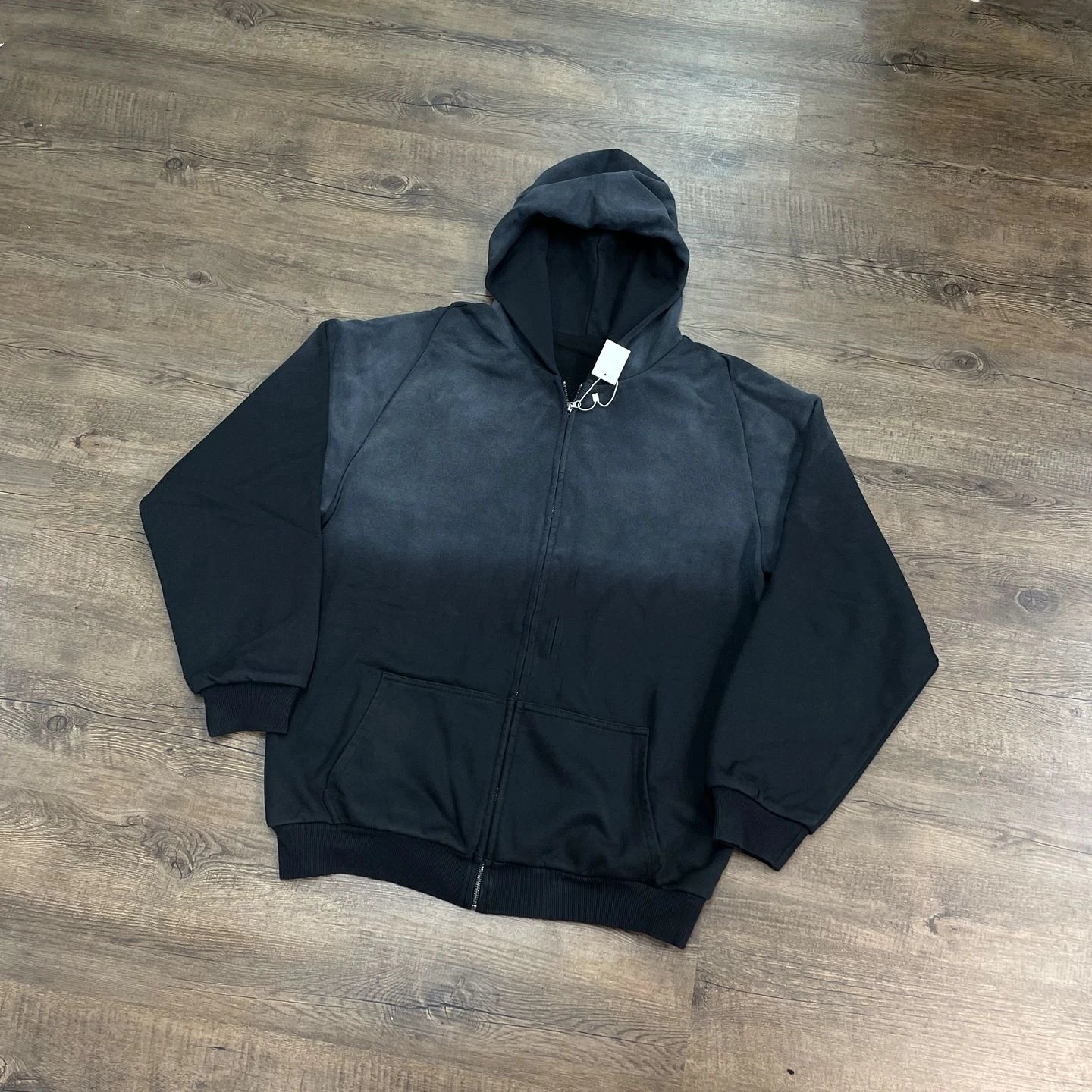 Black Washed Zip-Up Oversized Hoodie