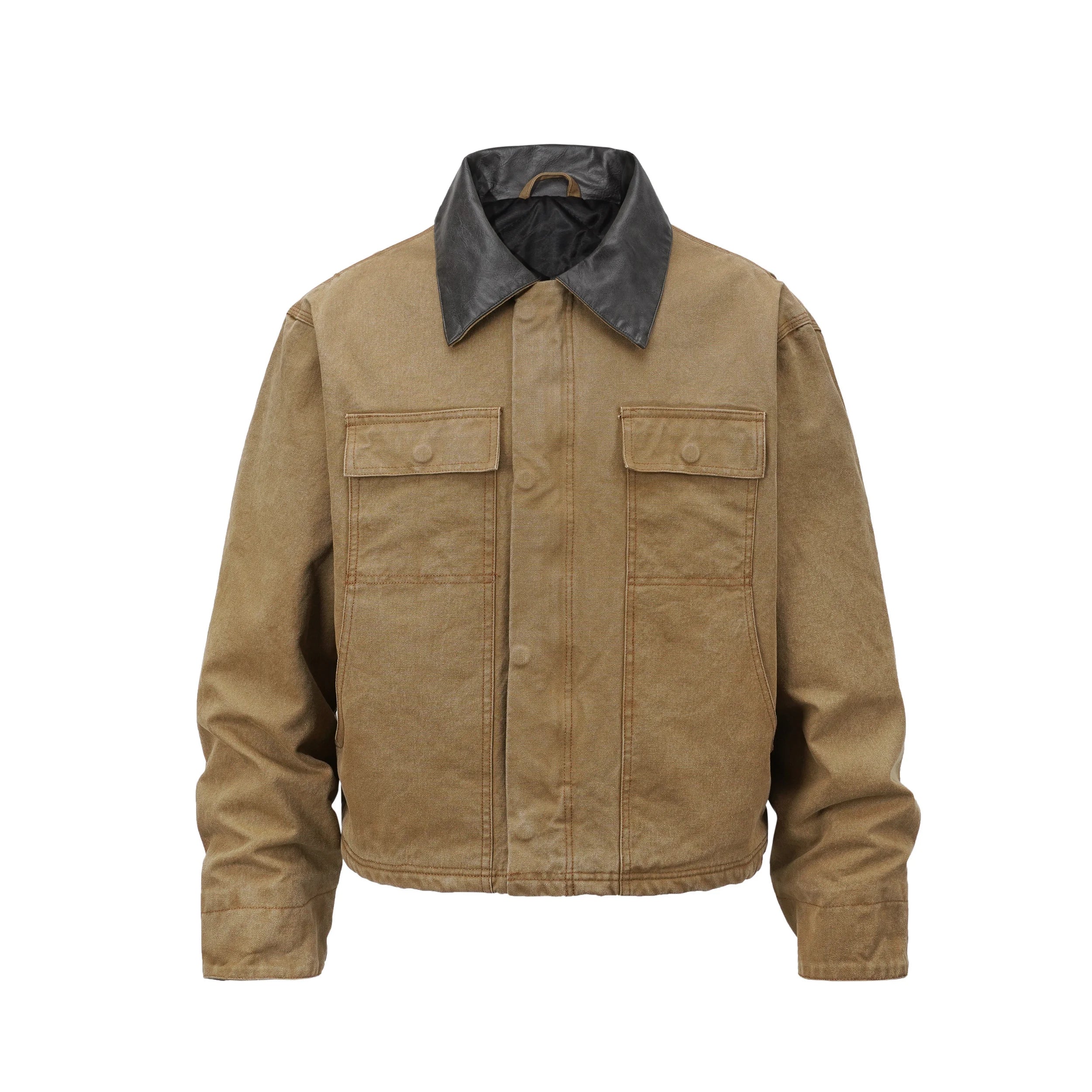 Brown Canvas Contrast Collar Workwear Jacket