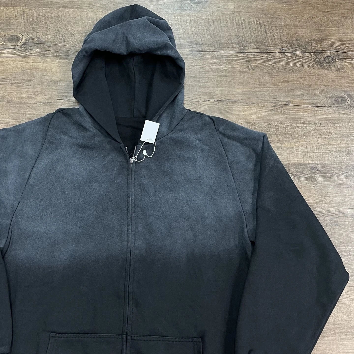 Black Washed Zip-Up Oversized Hoodie