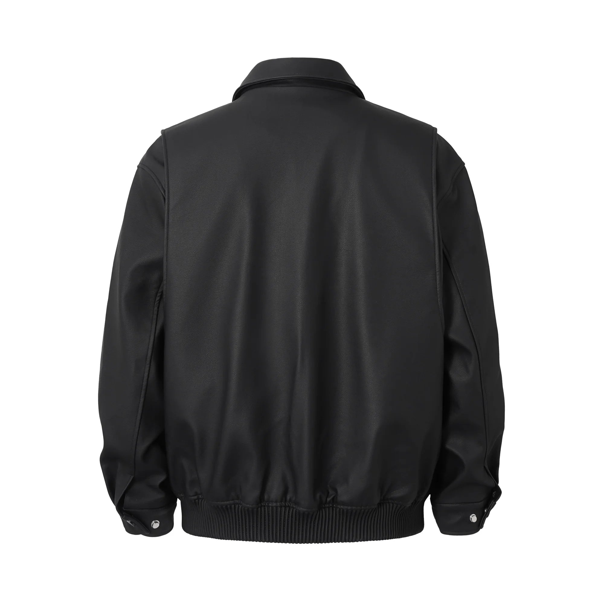 Black Oversized Leather Bomber Jacket