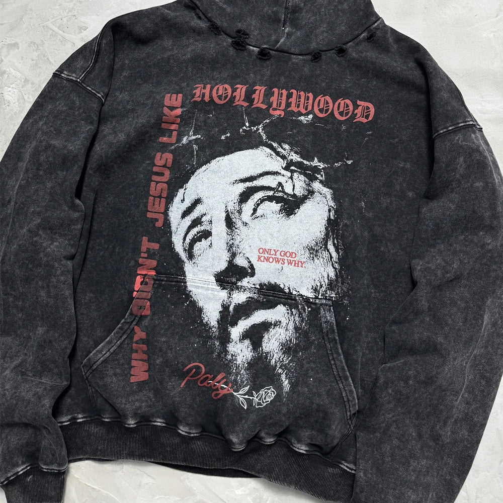Charcoal Washed Jesus Portrait Hoodie