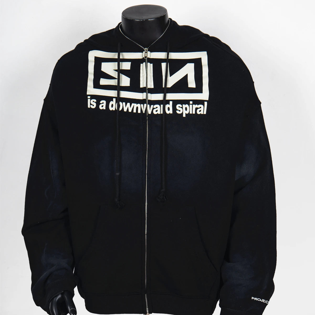 Black Downward Spiral Graphic Zip Hoodie