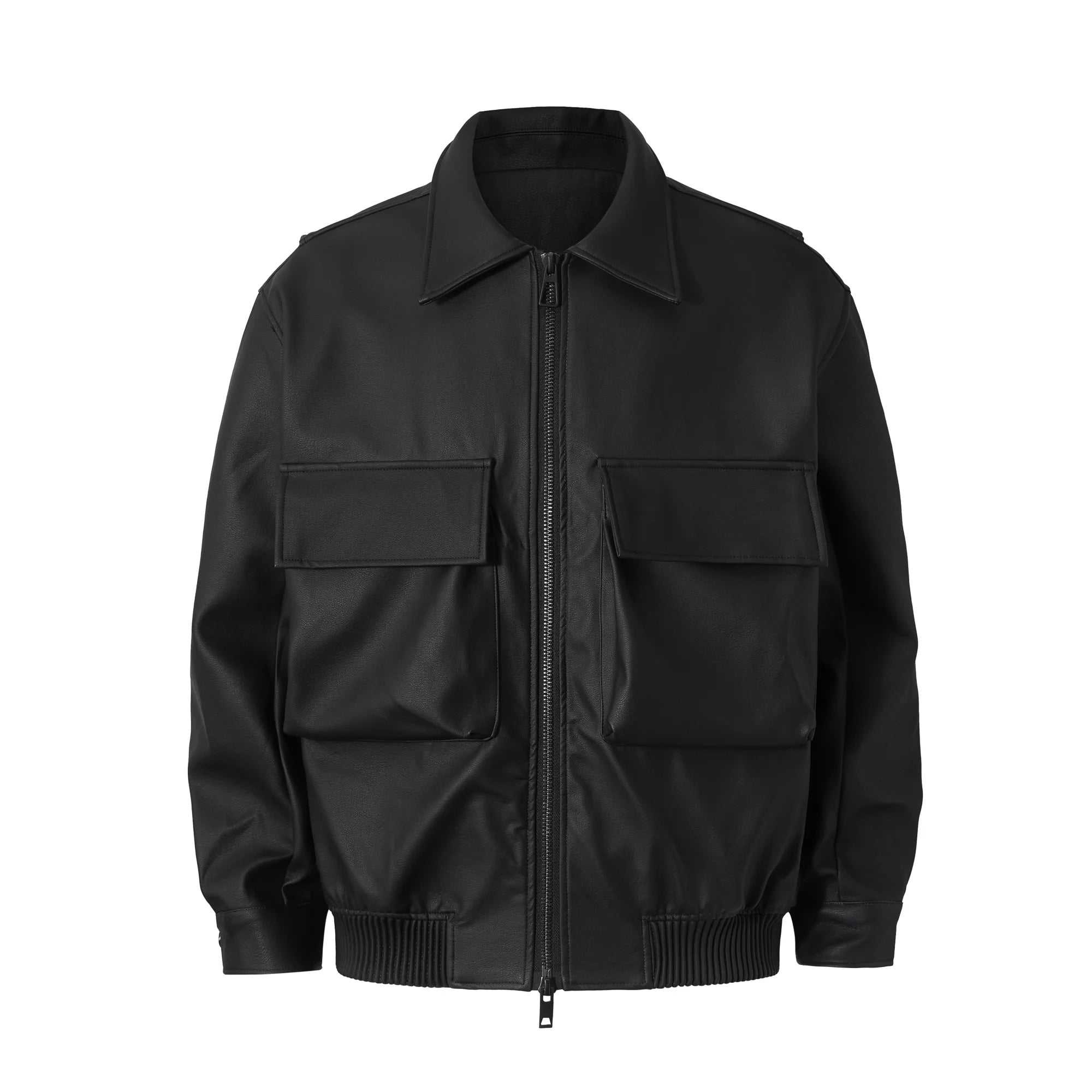 Black Oversized Leather Bomber Jacket