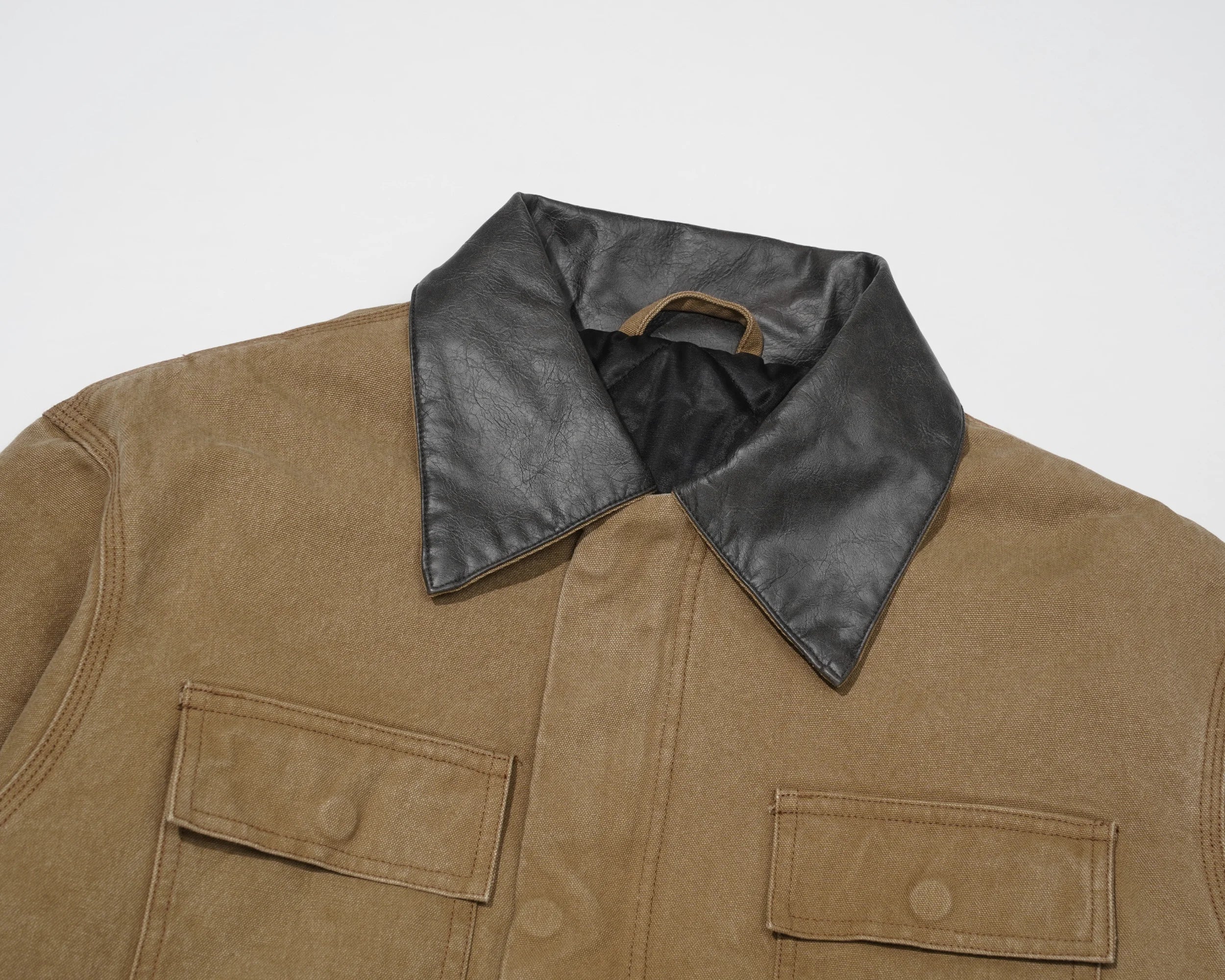 Brown Canvas Contrast Collar Workwear Jacket