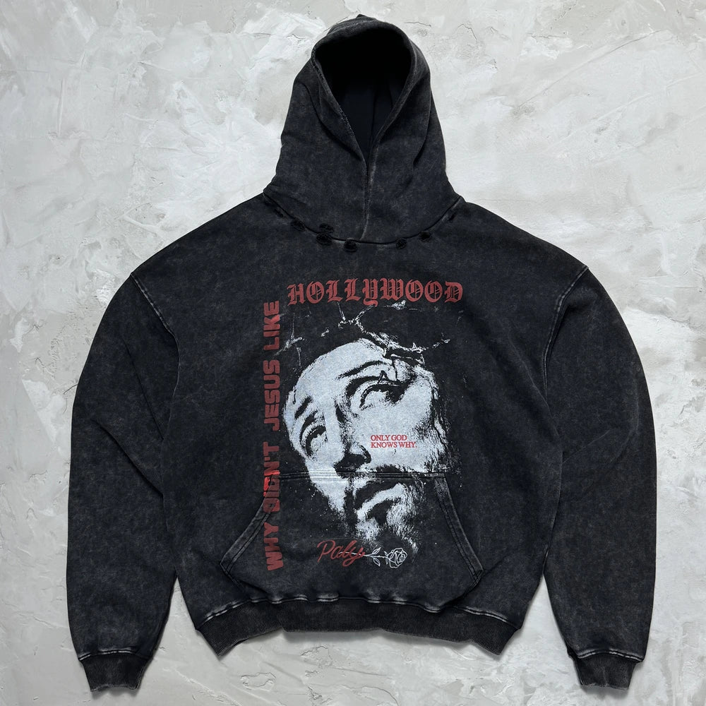 Charcoal Washed Jesus Portrait Hoodie
