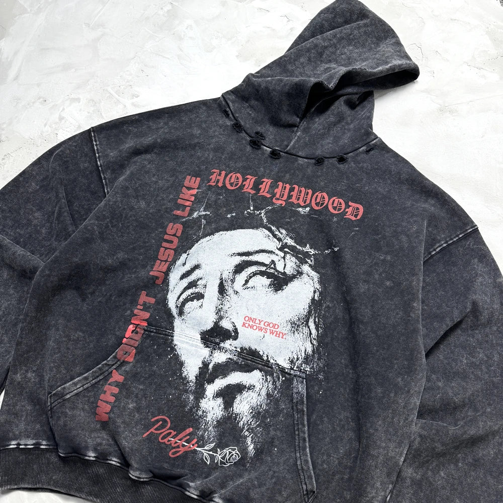 Charcoal Washed Jesus Portrait Hoodie