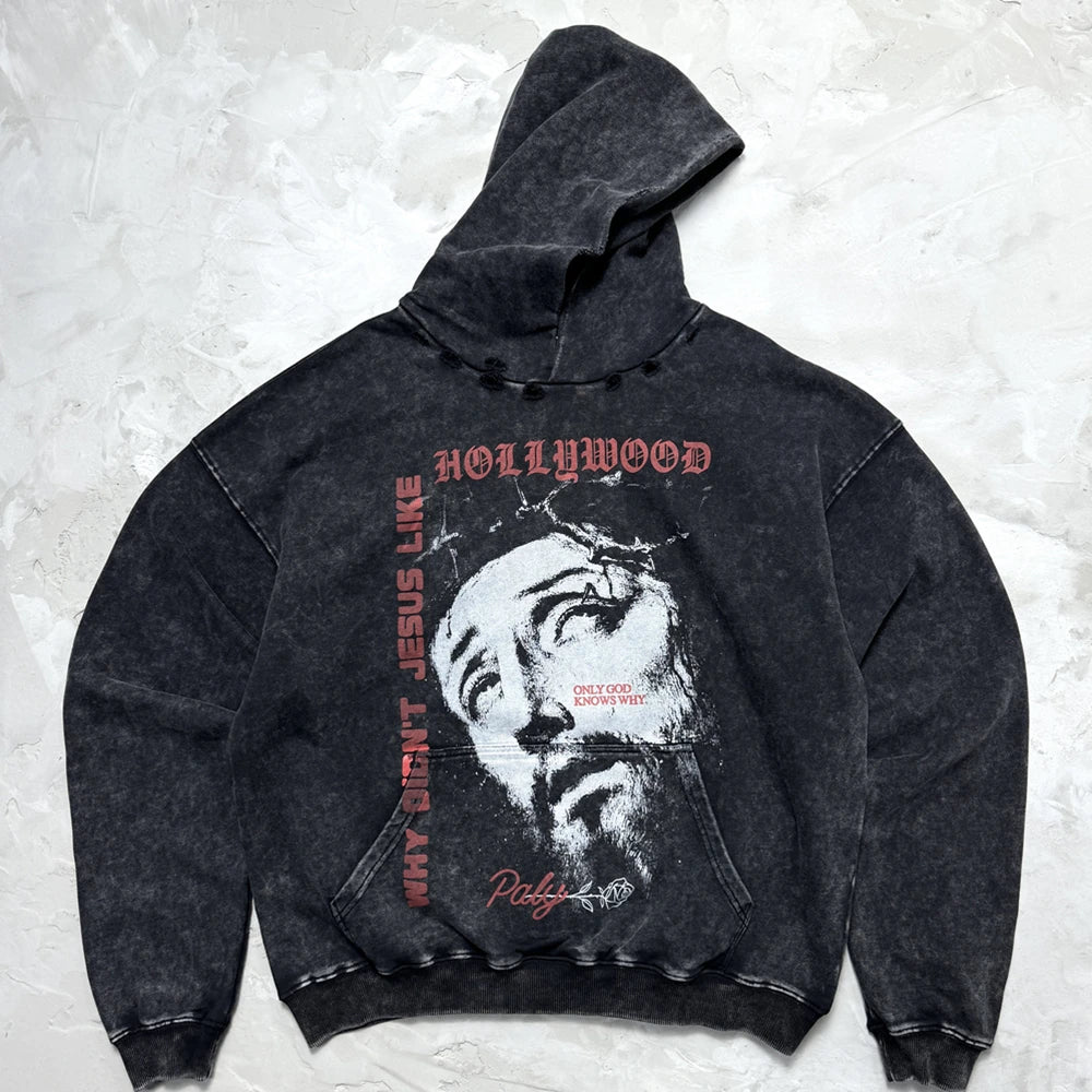 Charcoal Washed Jesus Portrait Hoodie