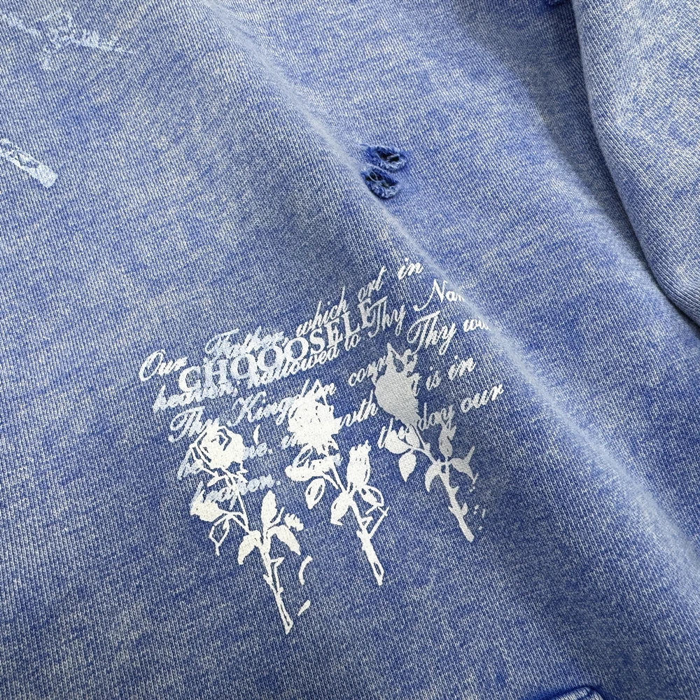 Blue Washed Statue Graphic Oversized Hoodie