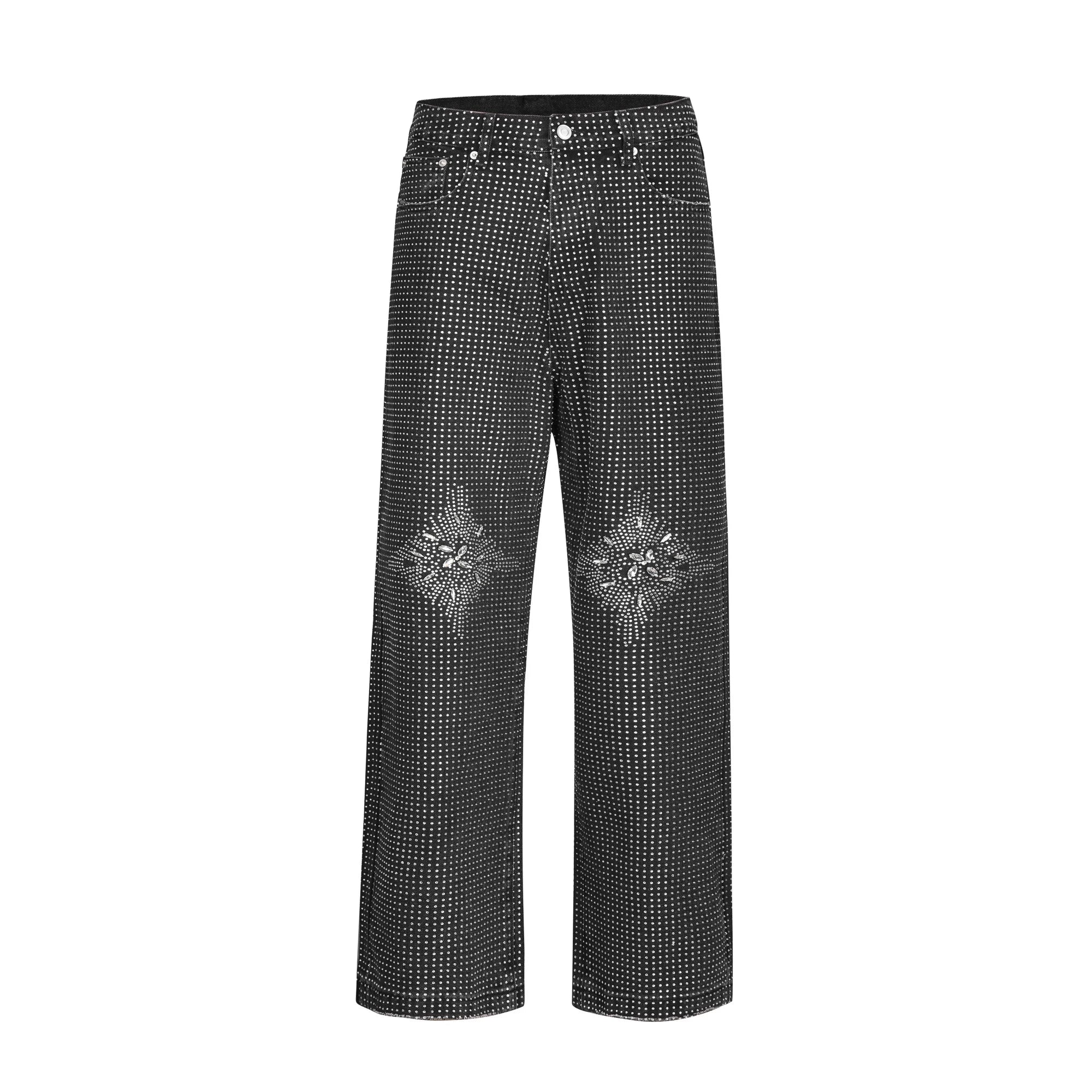 Rhinestone Wide-Leg Denim Jeans