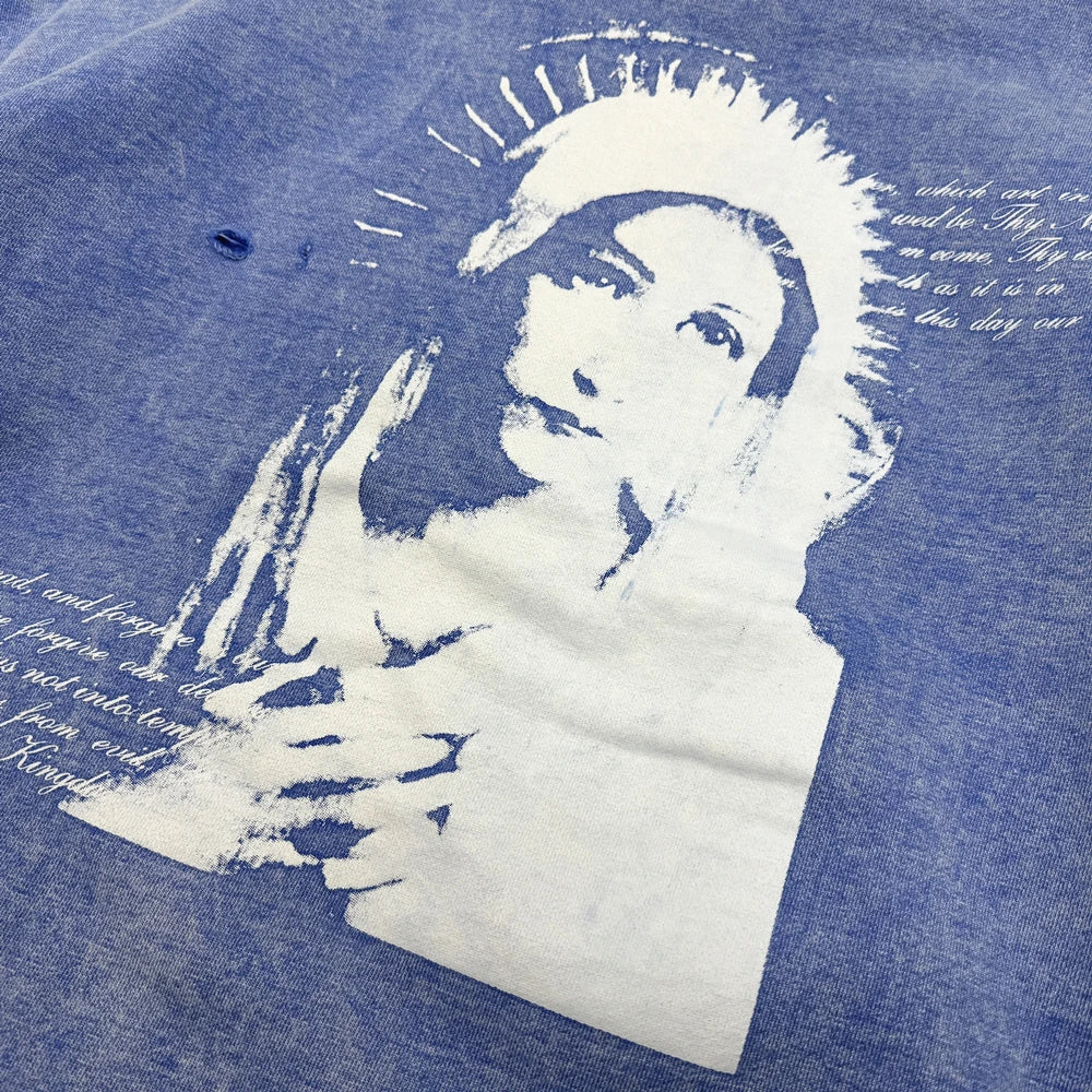 Blue Washed Statue Graphic Oversized Hoodie